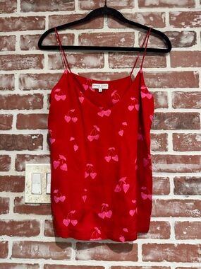 Fabienne Chapot Cherry Print Cami Top Red Pink Silk Blend Size M Cute